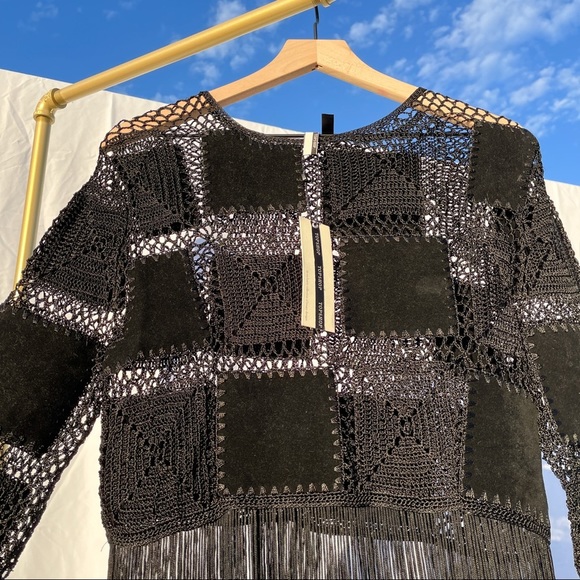 TOPSHOP Patchwork Boho Fringe Festival Crochet Crop Top NWT SMALL - Picture 5 of 8